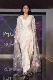 Ivory draped saree cape set
